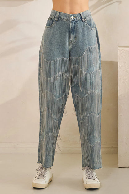 Oli and Hali BAGGY STRAIGHT JEANS WITH FRINGE