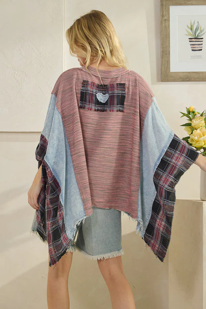 OLI AND  HALI LOVE PATCHWORK DETAIL MIXED FABRIC TOP