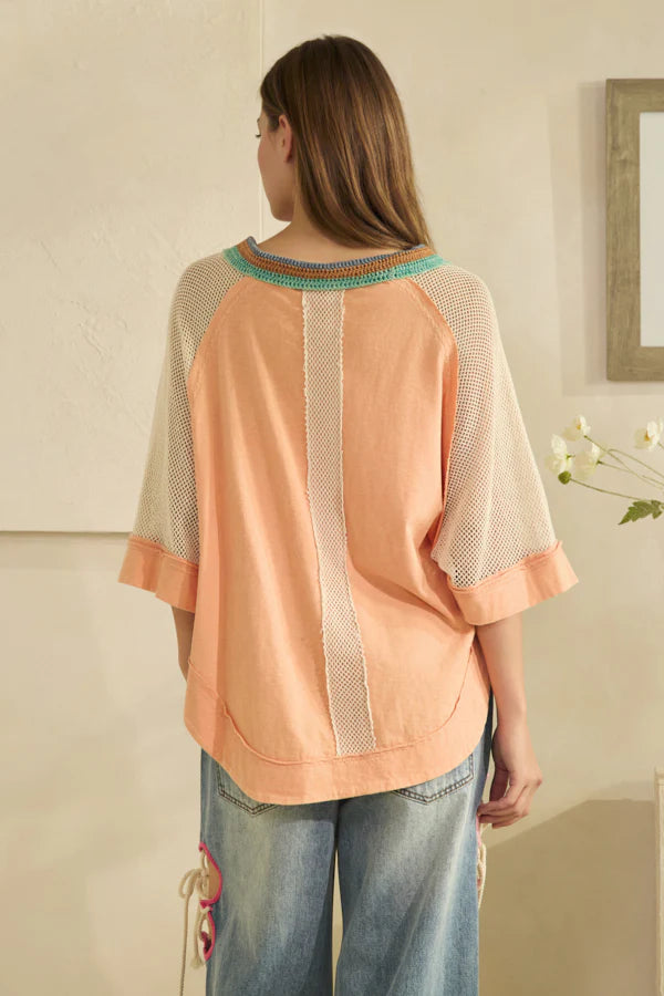 Oli & Hali Washed Crochet Collared Top