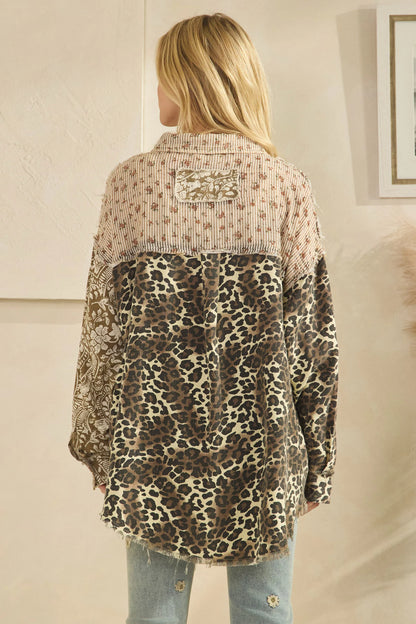 OLI AND HALI WASHED PAISLEY LEOPARD BUTTON DOWN SHIRTS