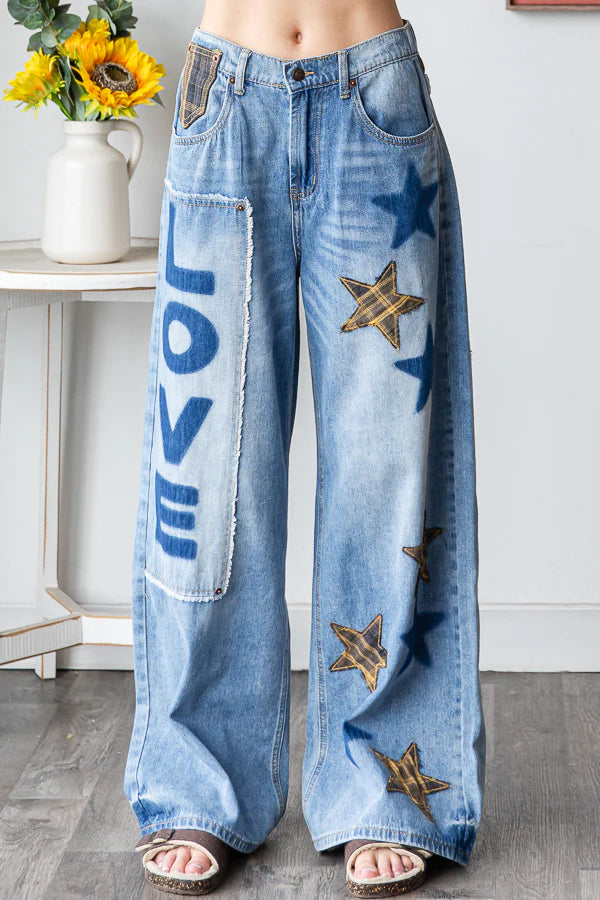Oli and Hali Love Wash and star Patch Jeans