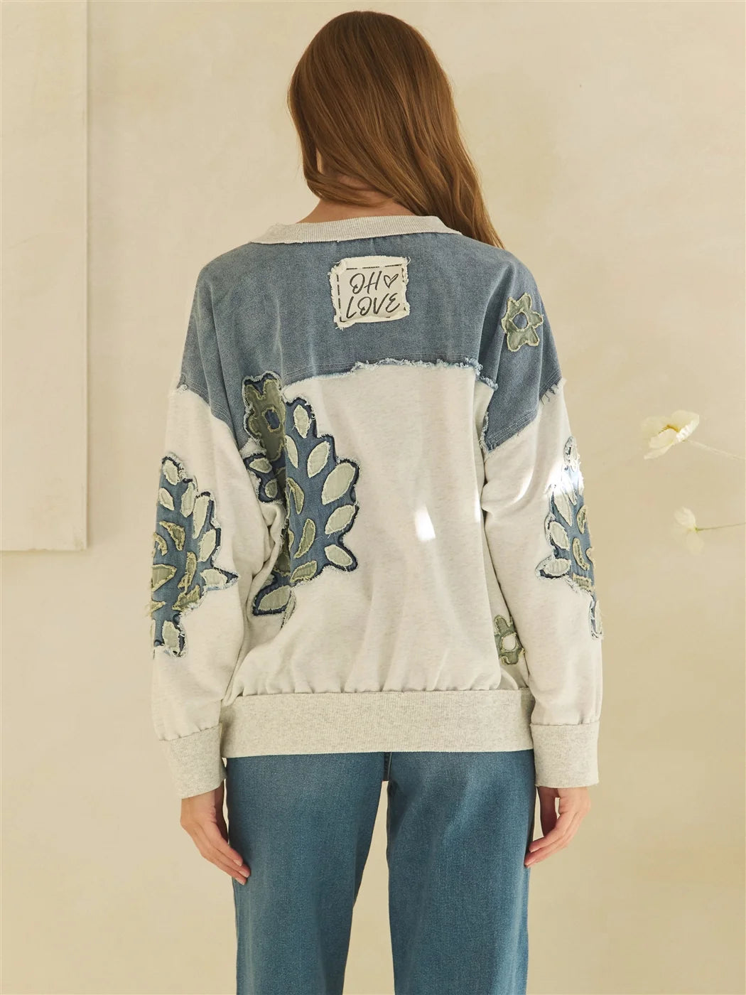 Oli and hali Washed Floral Patch Crewneck long sleeve top