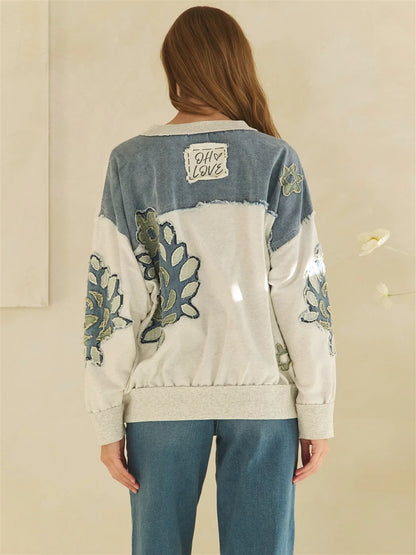 Oli and hali Washed Floral Patch Crewneck long sleeve top