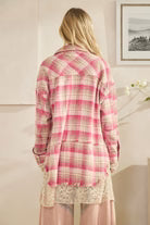 OLI AND HALI WASHED PLAIDS AND EMBROIDERED MESH MIX SHACKETS