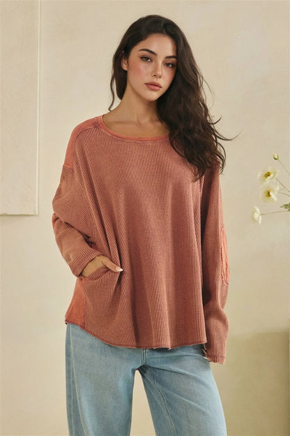 OLI AND HALI OVERSIZED WAFFLE KNIT TOP
