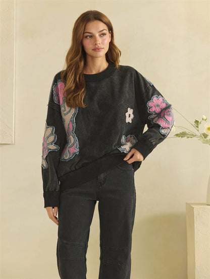 Oli and hali Washed Floral Patch Crewneck long sleeve top
