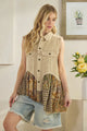 OLI AND HALI WASHED FLANNEL RUFFLE HEM CORDUROY SLEEVELESS VEST