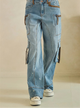 Oli and Hali Washed Paint Splattered Suede Trim Cargo Jeans - Front view