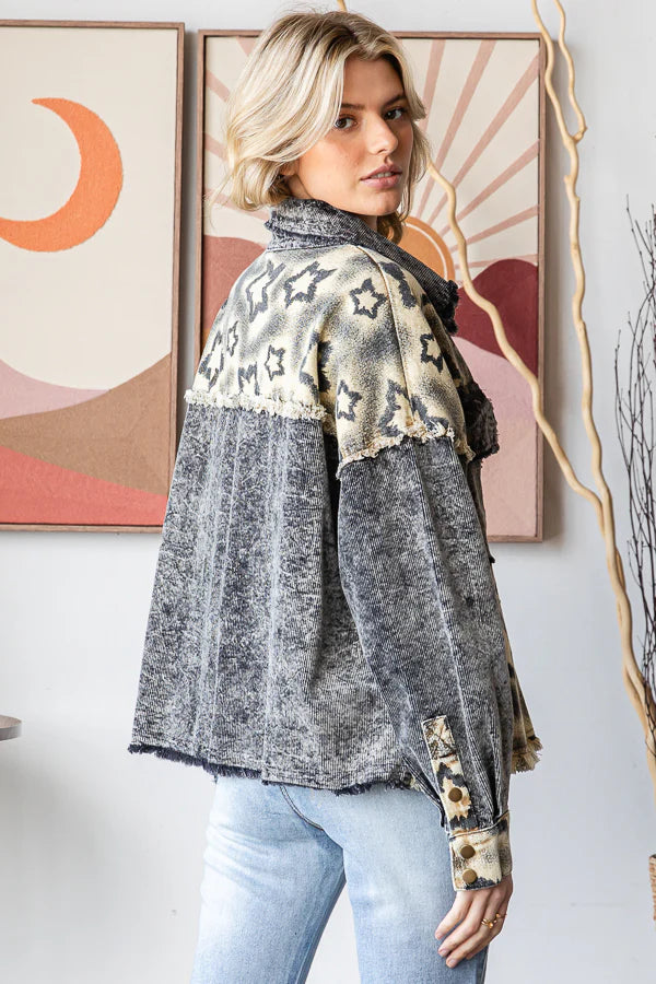OLI AND HALI WASHED STAR PRINT CORDUROY MIX JACKET