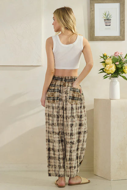 Oli and Hali Washed Plaid Paint Splatter Wide Leg Pants.