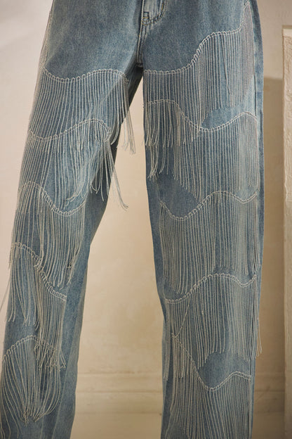 Oli and Hali BAGGY STRAIGHT JEANS WITH FRINGE