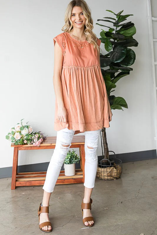 Oli & Hali Mineral Washed Embroidery Tunic Top