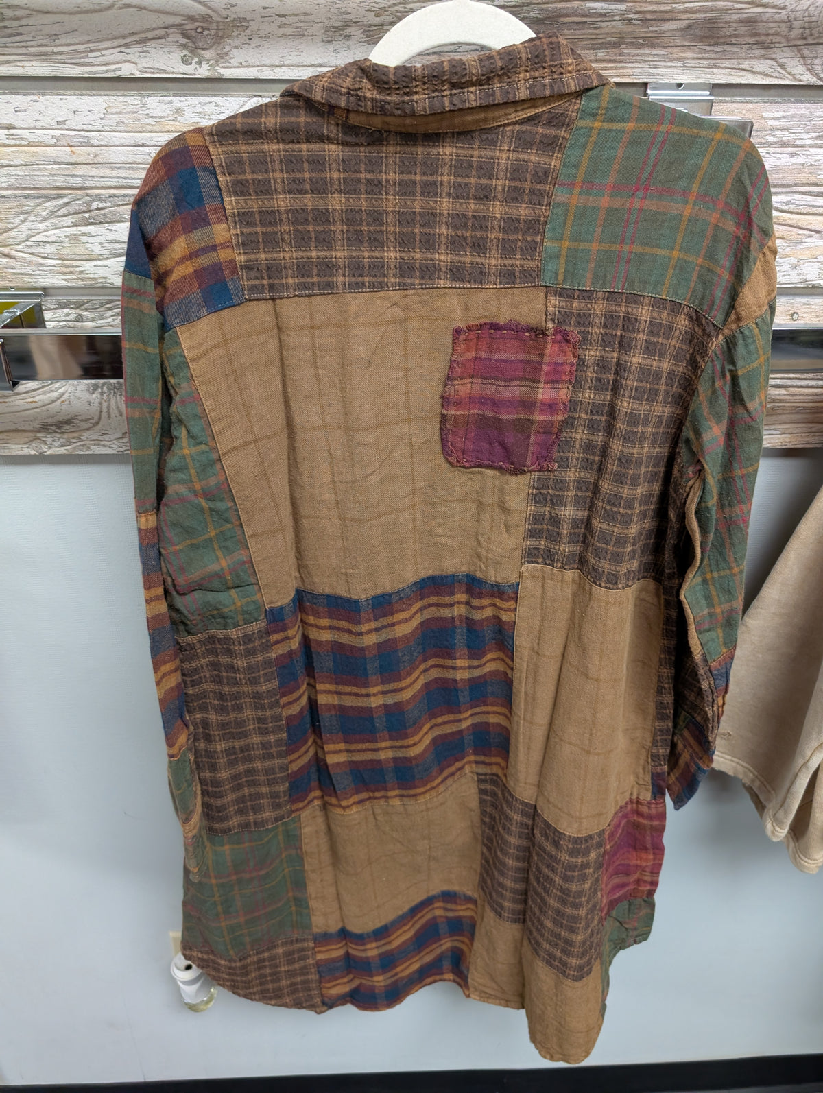 back of Paper Lace Plaid Patchwork Shirt C-820S
