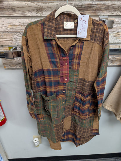 front of Paper Lace Plaid Patchwork Shirt C-820S