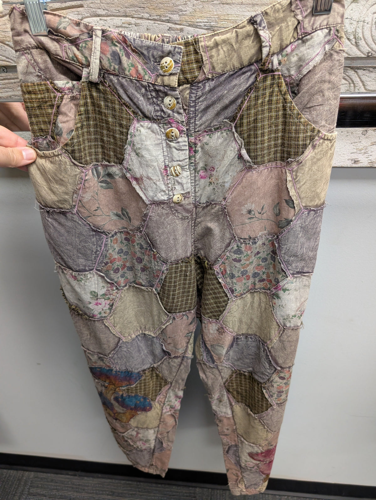 Paper Lace PL-C307P Hexagon Print patchwork pants, front view