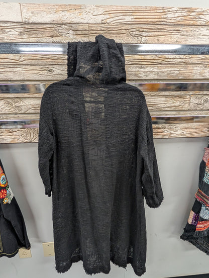 back of Paper Lace Hooded Openwork Duster PFC-71J
