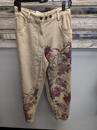 Paper Lace PL-G643P khaki floral and bird pants, front view