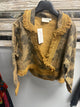 Paper Lace mustard quilted peace-sign jacket with fringe trim, front