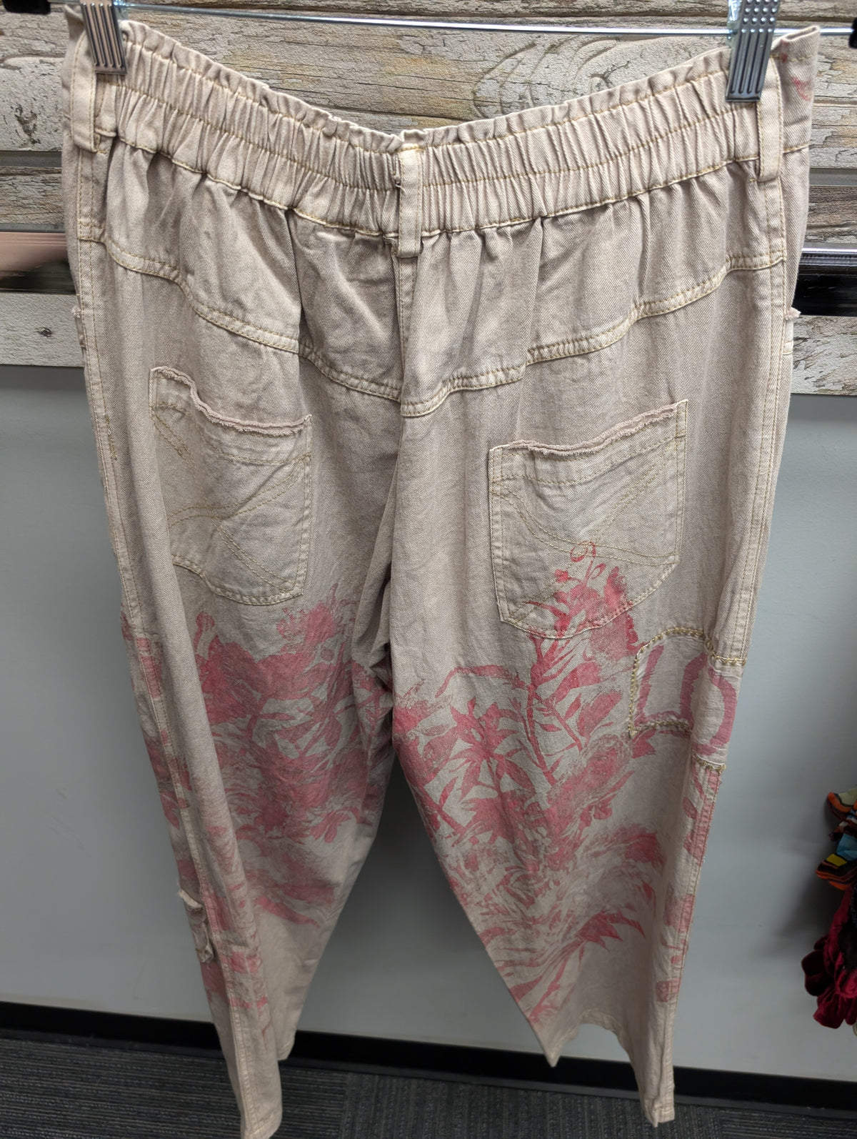 Paper Lace PL-G669P pale pink floral distressed pants, back view