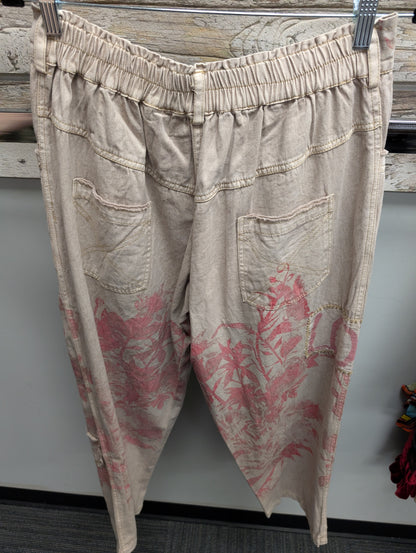 Paper Lace PL-G669P pale pink floral distressed pants, back view