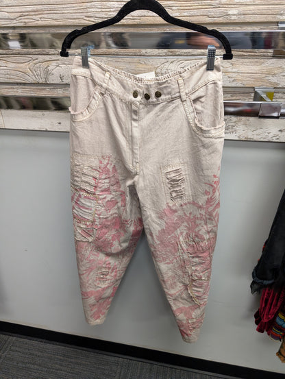 Paper Lace PL-G669P pale pink floral distressed pants, front view