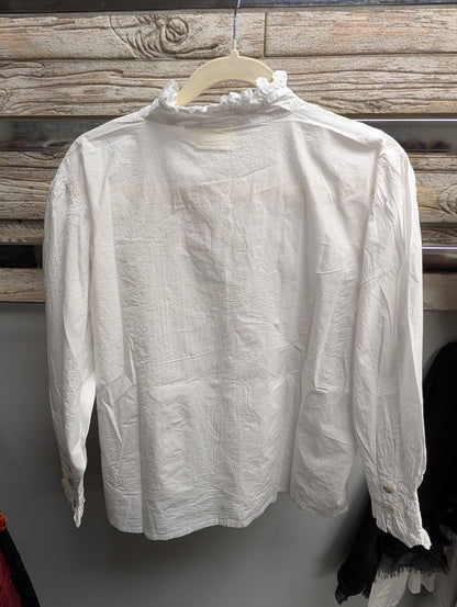 Back of Paper Lace white cotton long sleeve blouse with ruffled collar