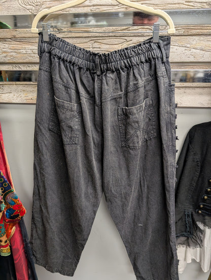 back of Paper Lace PLG-204P Black distressed patchwork pants