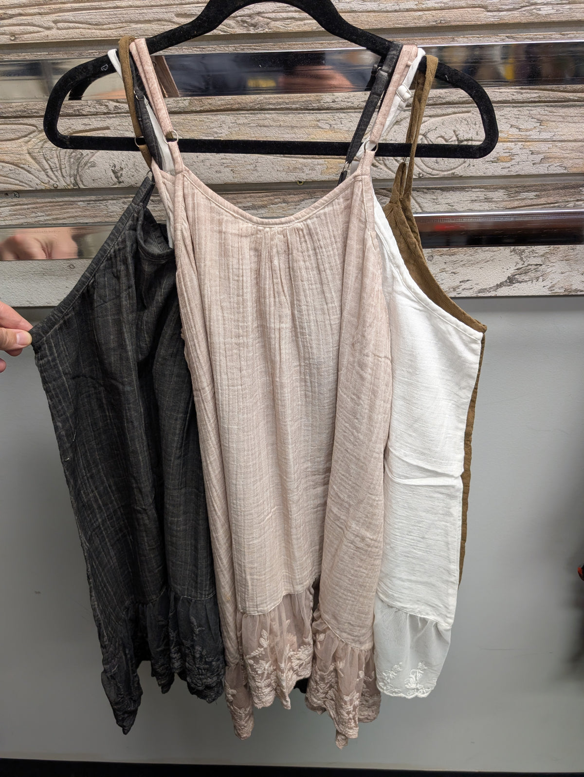 Paper Lace PLH-2000 camisoles with adjustable straps and embroidered sheer hems