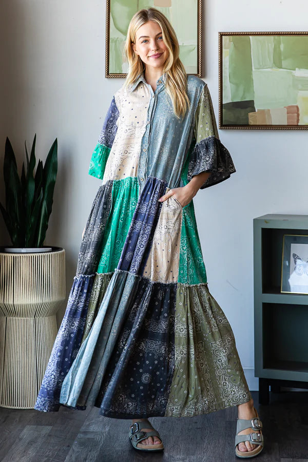 Oil and Hali Patchwork Shirt Dress