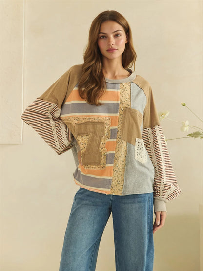 Oli and hali Washed Patchwork mix media top