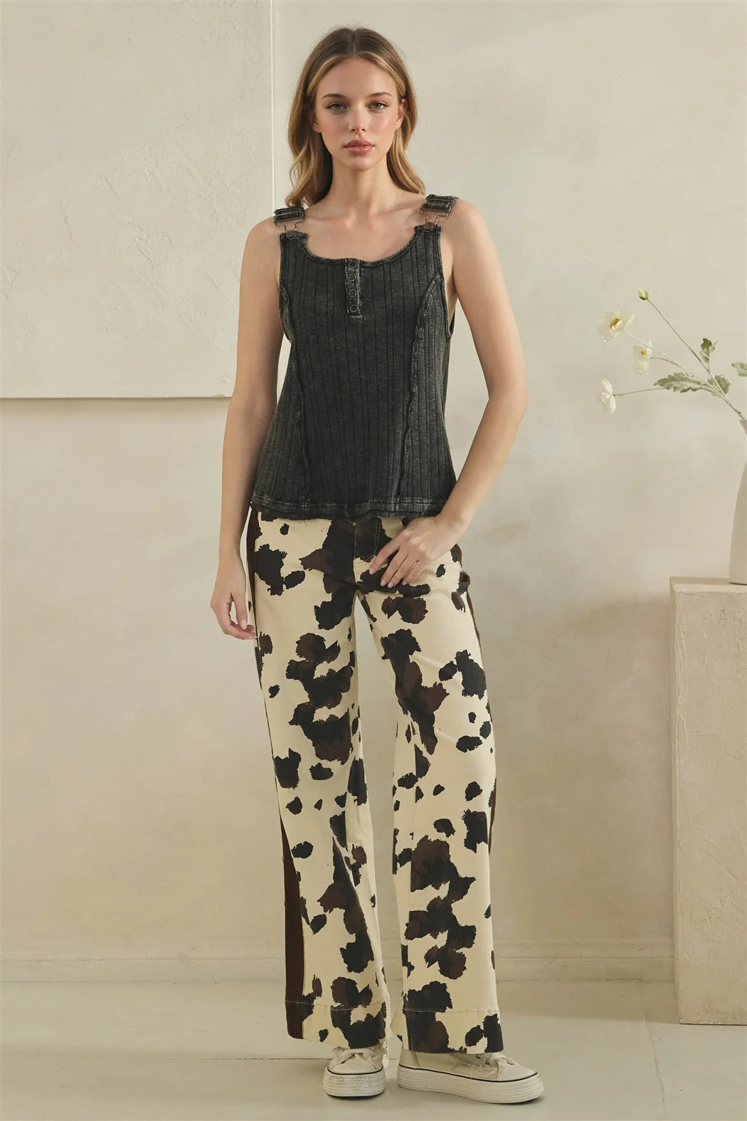 OLI AND HALI WASHED RIBBED KNIT OVERALL TOP