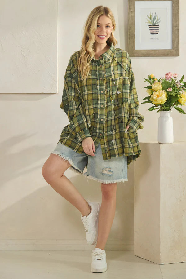 Oli and hali Washed ButtonFront paint Splatter Shirt
