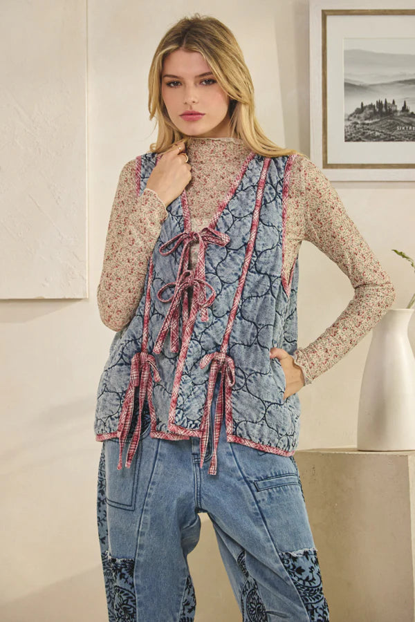 Oli and HALI WASHED TIE FRONT QUILTED DETAIL VEST