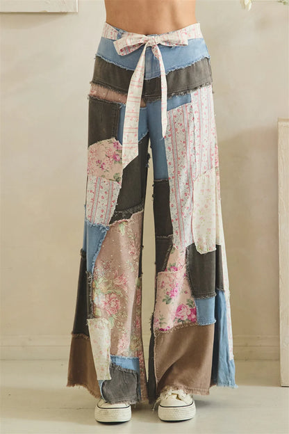Oli & Hali Washed Floral Patchwork Flare Pants