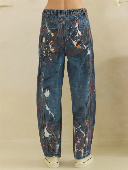 Oli and Hali PAINT SPATTERED BARREL JEANS