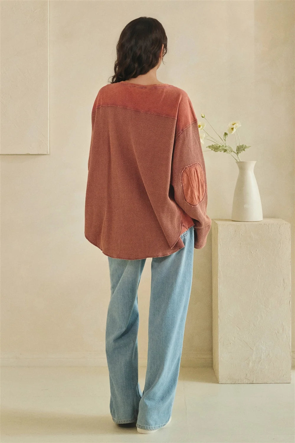 OLI AND HALI OVERSIZED WAFFLE KNIT TOP