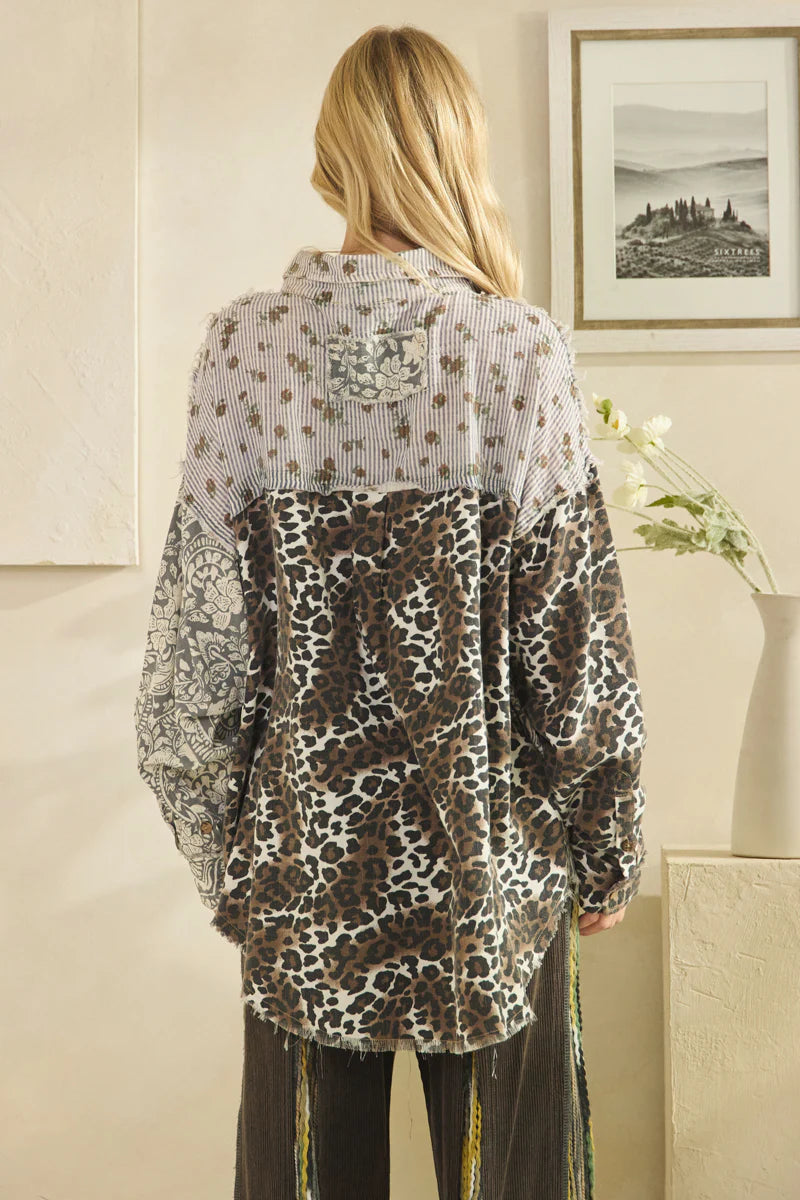 OLI AND HALI WASHED PAISLEY LEOPARD BUTTON DOWN SHIRTS