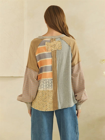 Oli and hali Washed Patchwork mix media top