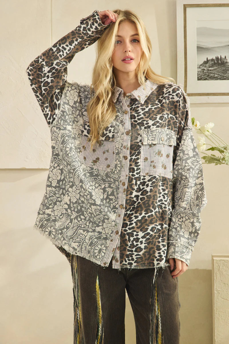 Oli and Hali WASHED PAISLEY LEOPARD BUTTON DOWN SHIRTS