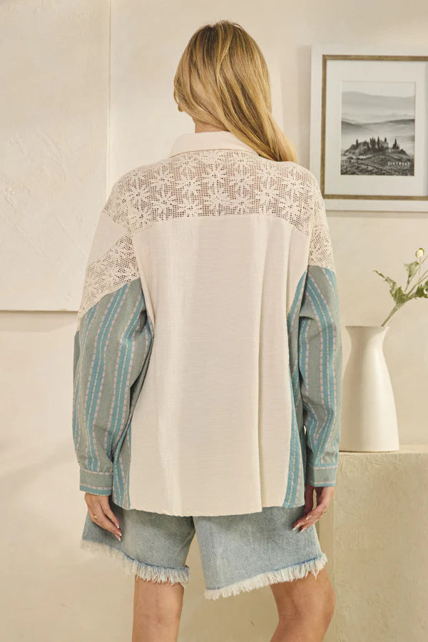 OLI AND HALI WASHED OVERSIZED BUTTON FRONT SHIRT WITH SWEATER VEST