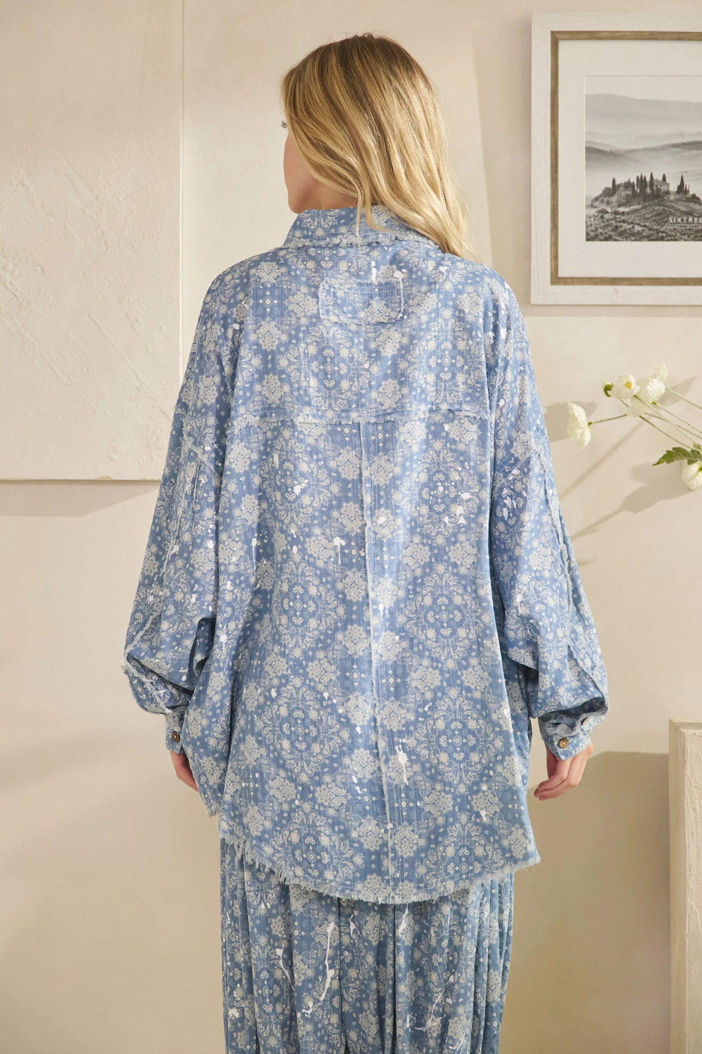 Oli and Hali Washed Paisley Printed Button Down Shirt - Back view