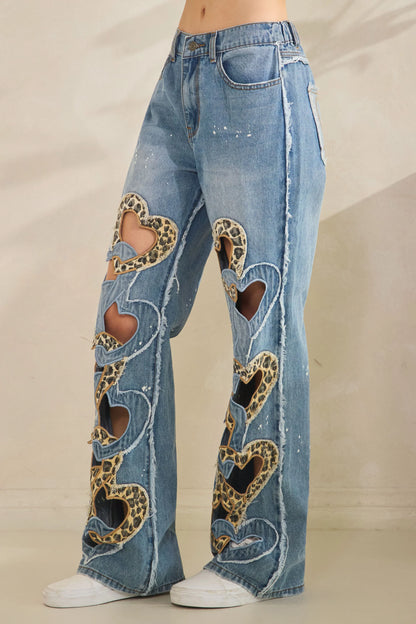 OLI AND HALI WASHED HEART CUTOUT JEANS