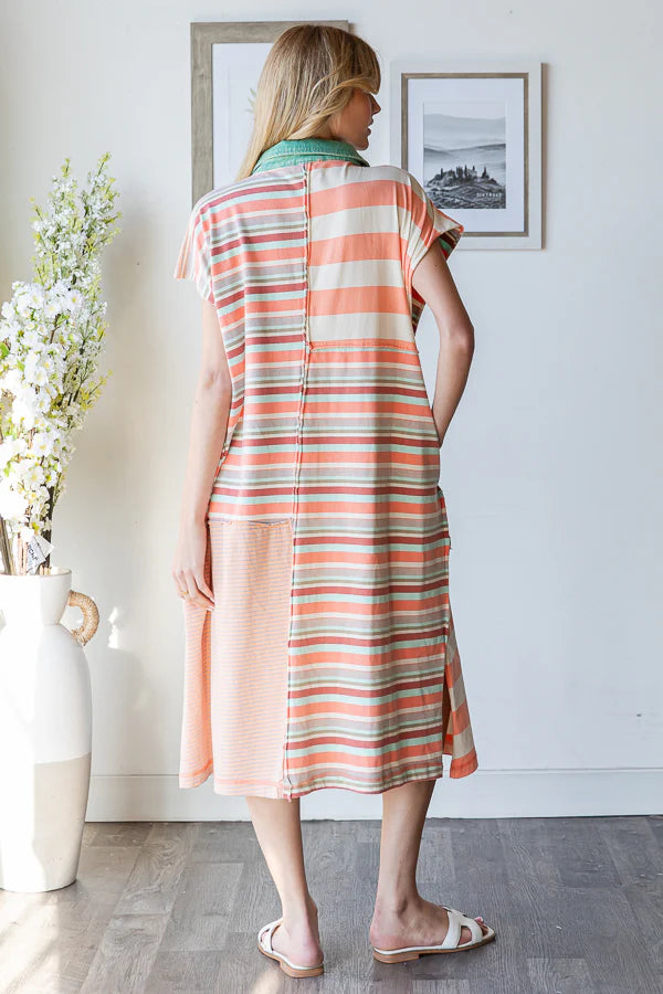 OLI AND HALI WASHED STAR AND PEACE PATCH STRIPE TEE DRESS