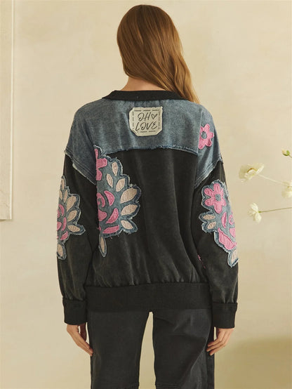 Oli and hali Washed Floral Patch Crewneck long sleeve top