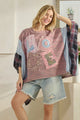 OLI AND  HALI LOVE PATCHWORK DETAIL MIXED FABRIC TOP