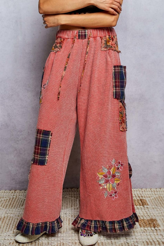 POL GKP94 Coral patchwork embroidered pants