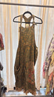 Jaded Gypsy Prairie Views Overalls Sage with floral print, knotted straps, patch pockets and ruffled hems