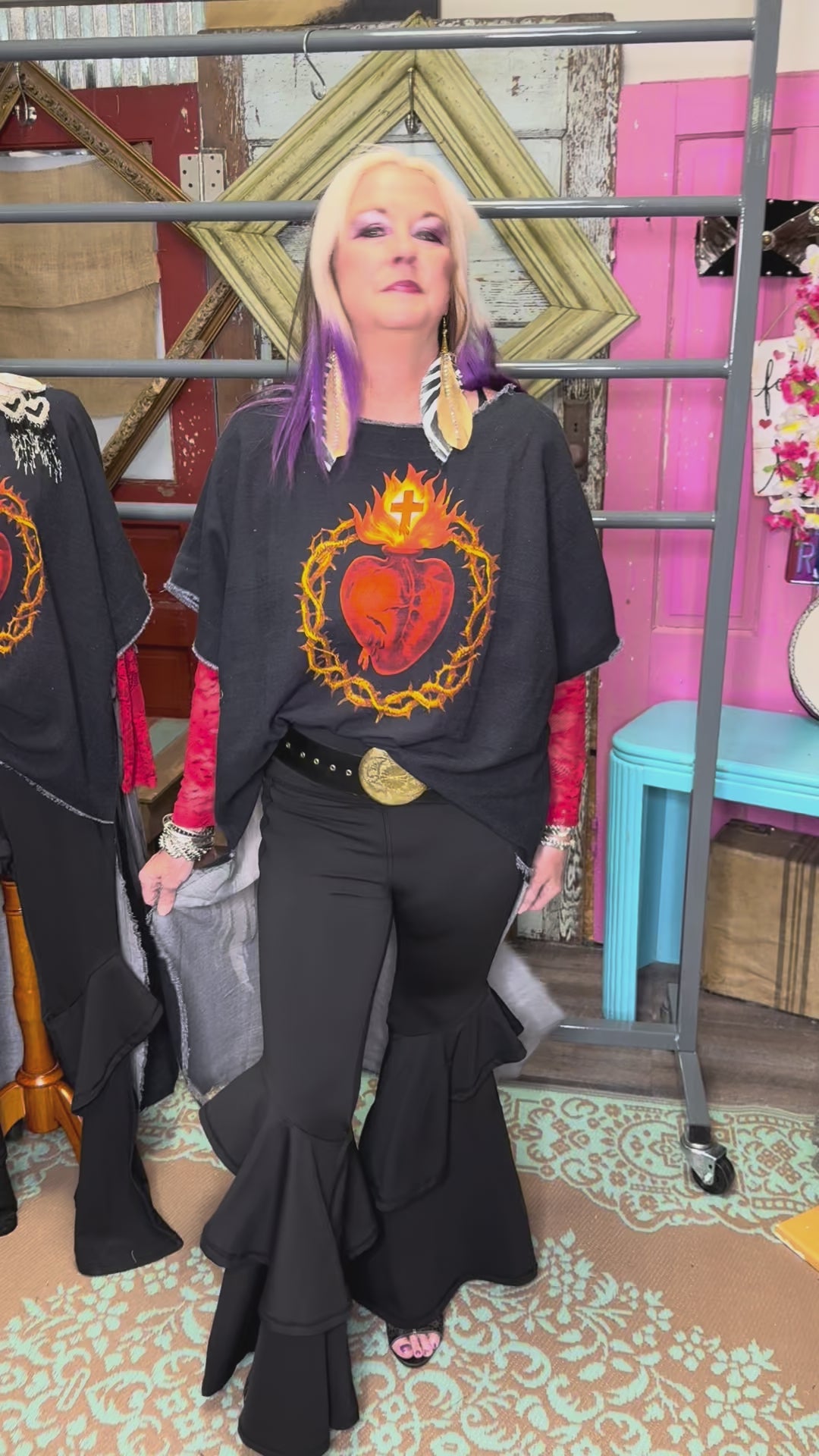 I love Linen Flaming Heart High Low Top