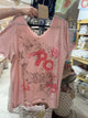 A Rare Bird Untamed Queen pink graphic tee with tiger, roses, and distressed details
