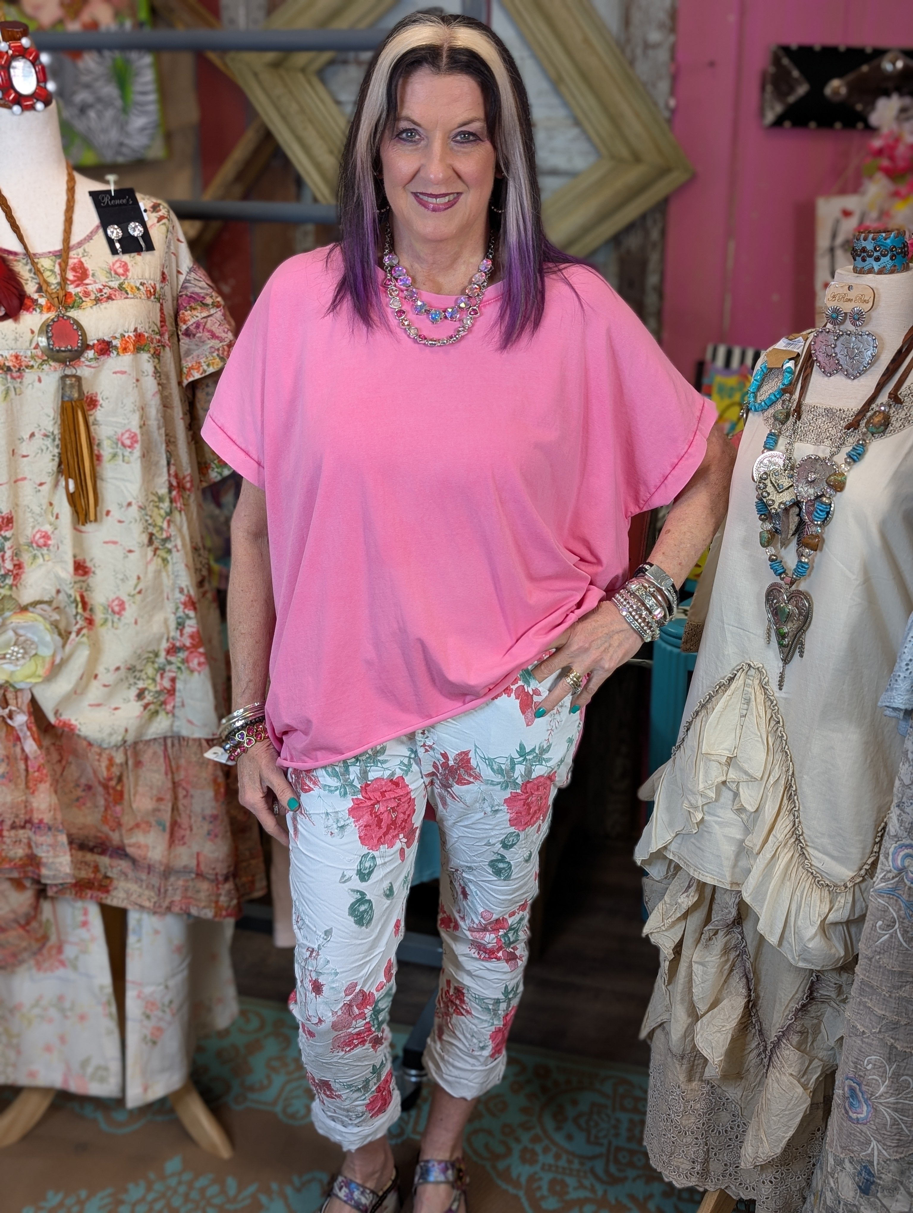 Gigi Moda Floral Crinkle Joggers